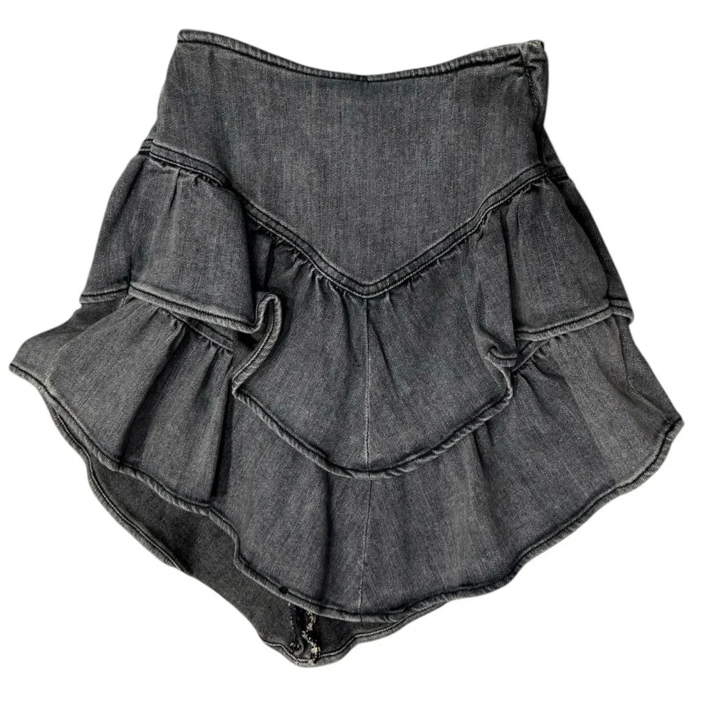 Mother NWT The Ruffle Tiered Mini Skirt Size 23 Dig Up Dirt Wash - Picture 4 of 9